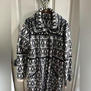 Women’s Wool sweater coat, charcoal grey & ivory print